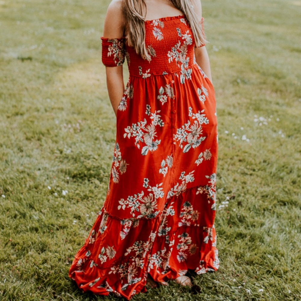 XHILARATION Orange Floral Dress